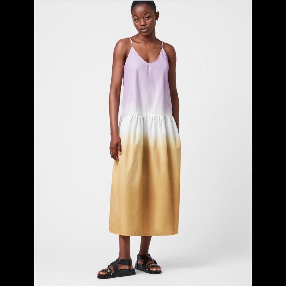AllSaints Caro Dipdye Dress in Lilac/Camel Size 6